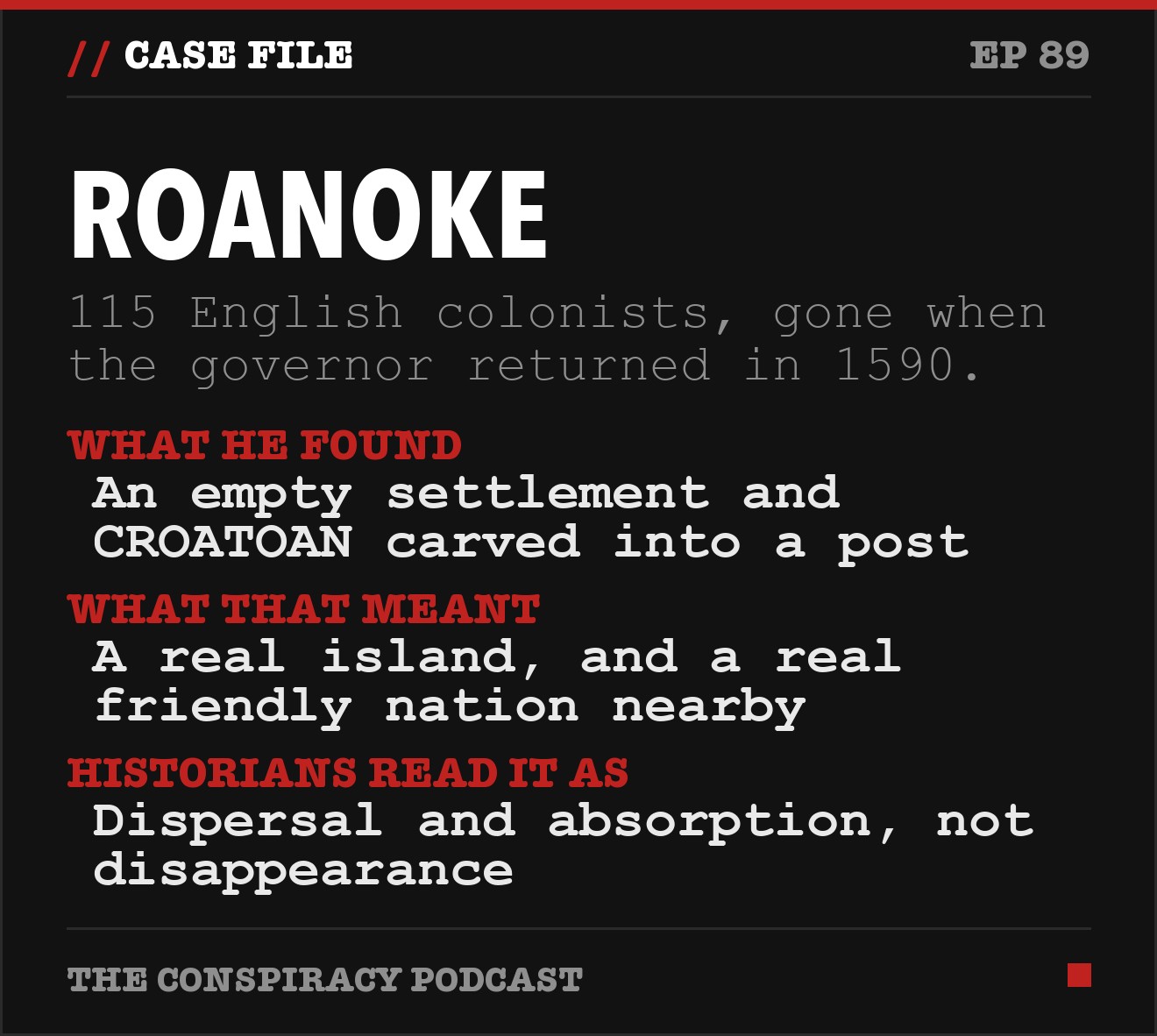Roanoke: key facts from The Conspiracy Podcast